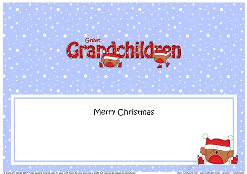 Large DL Merry Christmas GREAT GRANDCHILDREN insert with Bobbin Robin