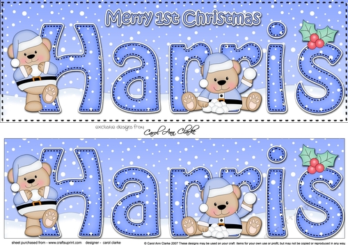 Large DL Merry 1st Christmas HARRIS 3D decoupage 