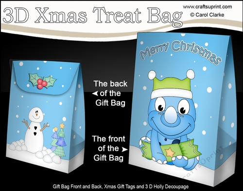 3D Christmas Gift Bag Mini Kit - Cute Little Dinosaur
