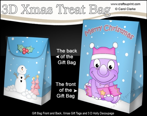 3D Christmas Gift Bag Mini Kit - Cute Little Dinosaur