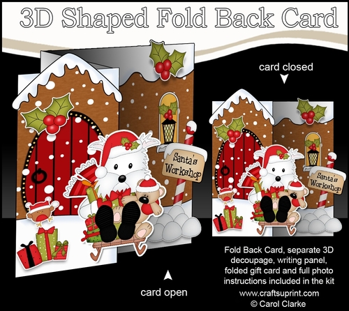 3D Shaped No-Hole Fold Back Christmas Card Kit - Little Westie Dog
