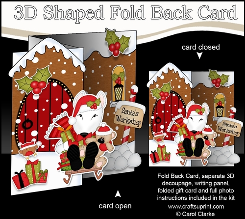 3D Shaped No-Hole Fold Back Christmas Card Kit - Little English Bull Terrier Dog 