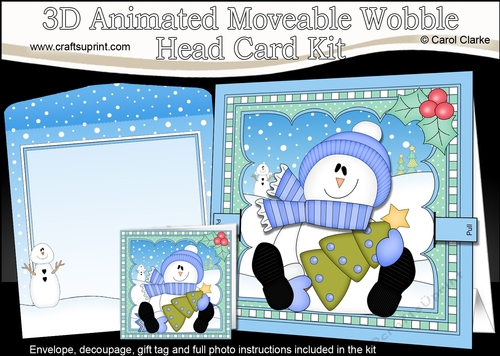 3D Animated Christmas Moveable Wobble Head Card - Snowman Rio has an Xmas Tree