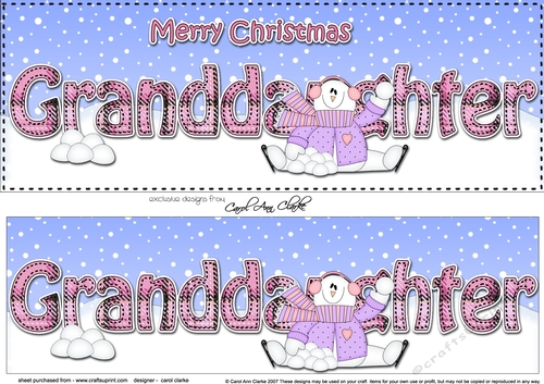 Large DL Merry Christmas GRANDDAUGHTER 3D decoupage with Snowman Rio