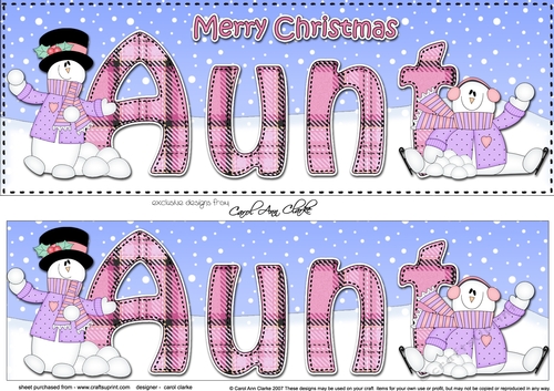 Large DL Merry Christmas AUNT 3D decoupage with Snowman Rio