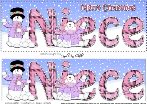 Large DL Merry Christmas NIECE 3D decoupage with Snowman Rio