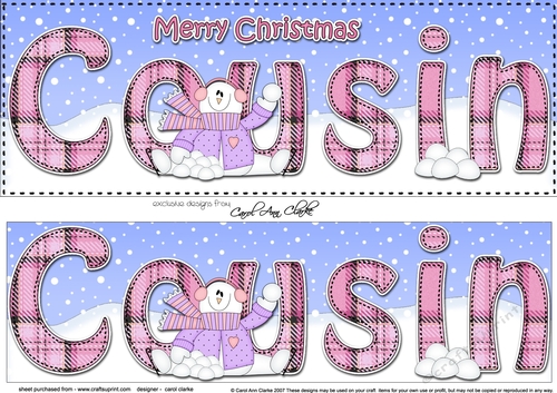 Large DL Merry Christmas COUSIN 3D decoupage with Snowman Rio