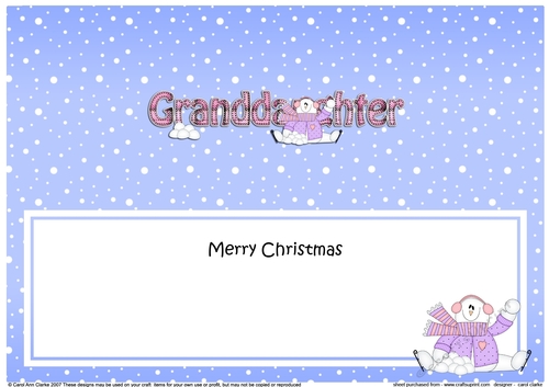 Large DL Merry Christmas GRANDDAUGHTER insert with Snowman Rio