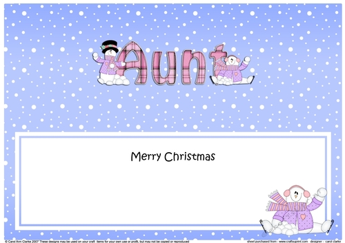 Large DL Merry Christmas AUNT insert with Snowman Rio
