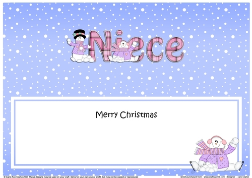 Large DL Merry Christmas AUNT insert with Snowman Rio