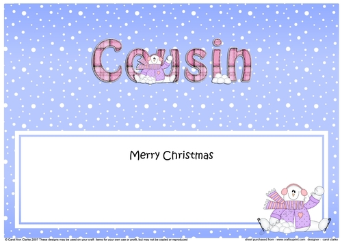 Large DL Merry Christmas COUSIN insert with Snowman Rio