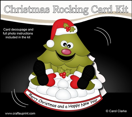 3D Shaped Rocking Christmas Card Mini Kit - Cute Christmas Tree is Snowballing