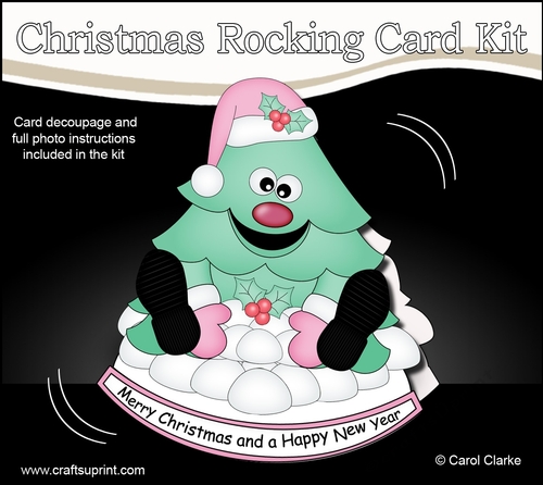3D Shaped Rocking Christmas Card Mini Kit - Cute Christmas Tree is Snowballing