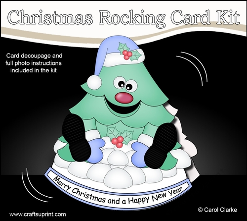 3D Shaped Rocking Christmas Card Mini Kit - Cute Christmas Tree is Snowballing