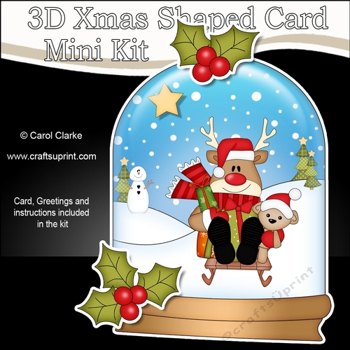 3D Shaped Christmas Snow Globe Card Kit - Rudolph is Sledging