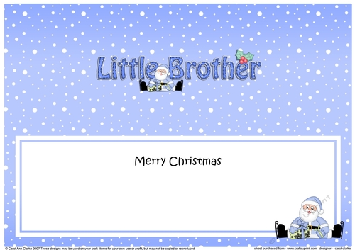 Large DL Merry Christmas LITTLE BROTHER insert with Santa