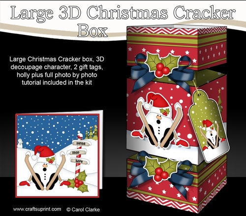 3D Large Christmas Cracker Box -  Oops Snowball Sam is Skiing!