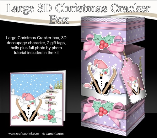 3D Large Christmas Cracker Box -  Oops Snowball Sam is Skiing!