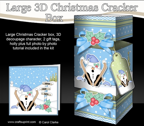 3D Large Christmas Cracker Box -  Oops Snowball Sam is Skiing!