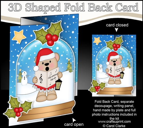 Christmas 3D Shaped No-Hole Fold Back Mini Kit - Livvy Bear is Carol Singing
