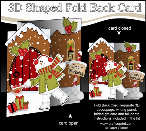 3D Shaped No-Hole Fold Back Christmas Card Mini Kit - Snowman Rio is Skating