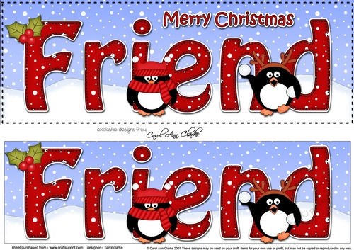 Large DL Merry Christmas FRIEND 3D decoupage with Penguins