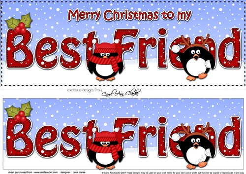 Large DL Merry Christmas to my BEST FRIEND 3D decoupage with Penguins
