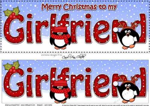 Large DL Merry Christmas to my GIRLFRIEND 3D decoupage with Penguins