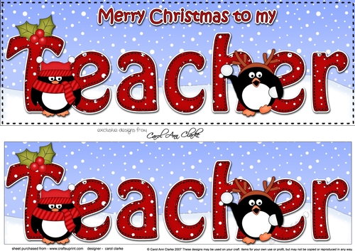 Large DL Merry Christmas to my TEACHER 3D decoupage with Penguins