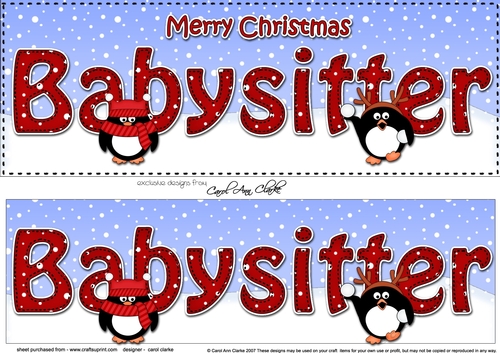 Large DL Merry Christmas BABYSITTER 3D decoupage with Penguins