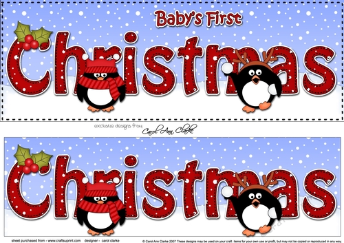 Large DL Merry Christmas BABYS 1st CHRISTMAS 3D decoupage with Penguins