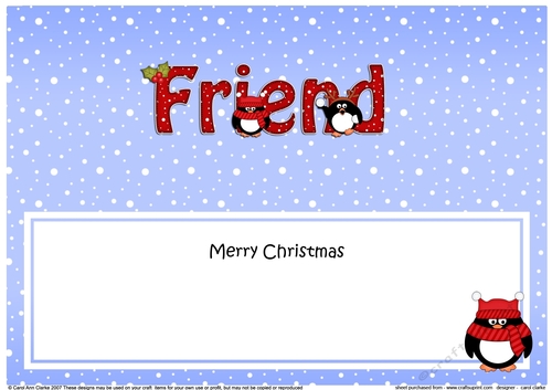 Large DL Merry Christmas FRIEND insert with Penguins