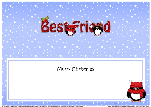 Large DL Merry Christmas BEST FRIEND insert with Penguins