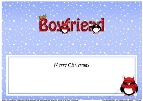 Large DL Merry Christmas BOYFRIEND insert with Penguins