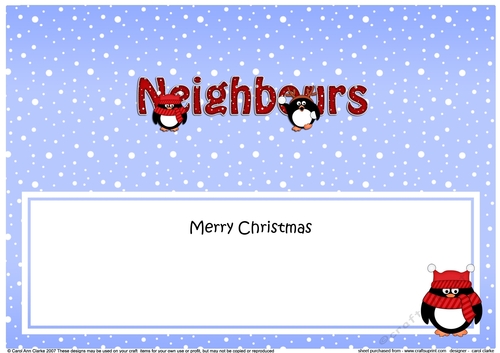 Large DL Merry Christmas NEIGHBOURS insert with Penguins