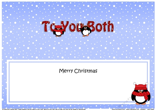 Large DL Merry Christmas TO YOU BOTH insert with Penguins