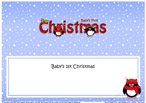 Large DL Merry Christmas BABYS 1st CHRISTMAS insert with Penguins