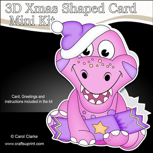 3D Shaped Christmas Card Kit - Cute Little Geico Dino