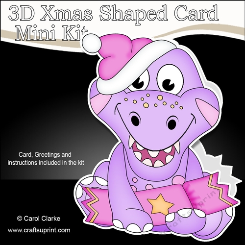 3D Shaped Christmas Card Kit - Cute Little Lizzy Dino