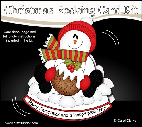 3D Shaped Rocking Christmas Card Mini Kit - Snowman Rio has an Xmas Pudding