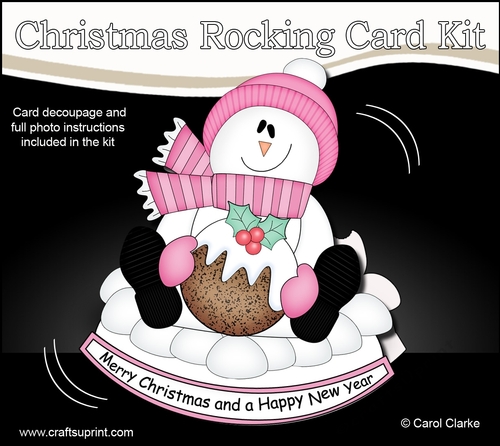 3D Shaped Rocking Christmas Card Mini Kit - Snowman Rio has an Xmas Pudding
