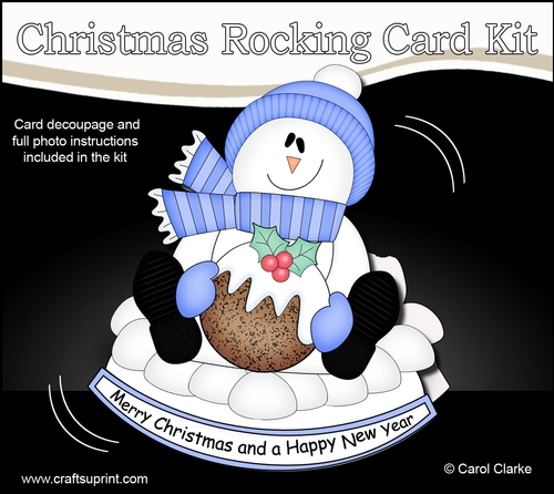 3D Shaped Rocking Christmas Card Mini Kit - Snowman Rio has an Xmas Pudding