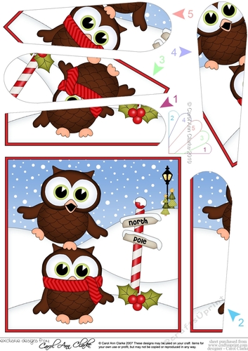 Christmas Little Hoot Owls at the North Pole Fan Pyramage Topper