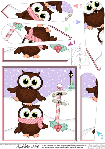 Christmas Little Hoot Owls at the North Pole Fan Pyramage Topper