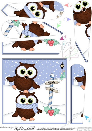Christmas Little Hoot Owls at the North Pole Fan Pyramage Topper