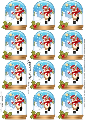 Christmas Rudolph Snow Globe Gift Tags