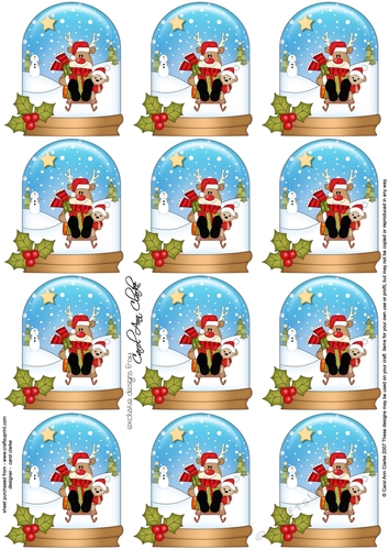 Christmas Rudolph Snow Globe Gift Tags