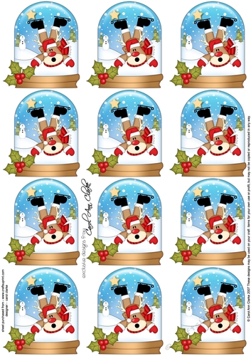 Christmas Rudolph Snow Globe Gift Tags