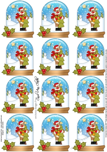 Christmas Rudolph Snow Globe Gift Tags