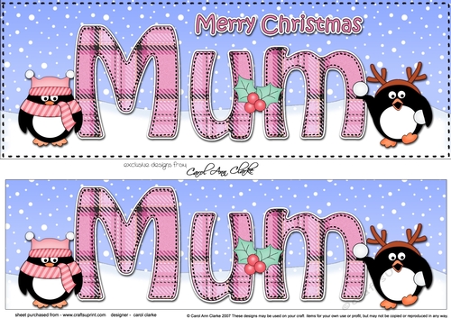 Large DL Merry Christmas MUM 3D decoupage with Penguins